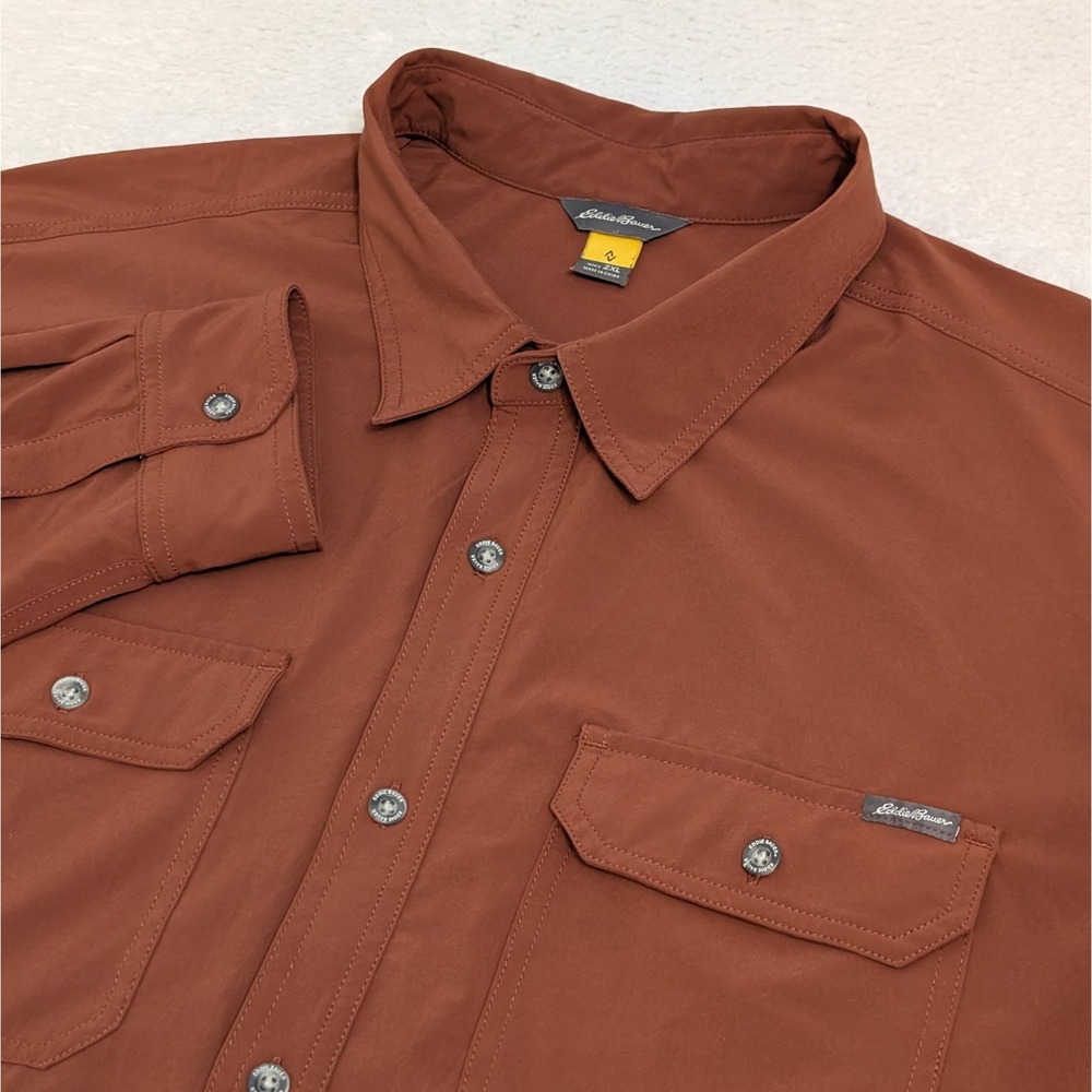 Eddie Bauer Shirt Men's 2XL Travex Burnt Orange L/S Button Up STRETCHY Fishing